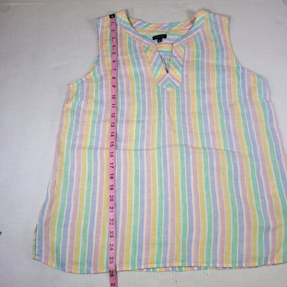 Talbots Women Pastel Multi-Color Striped Linen Sleeveless Tunic Top Size M - Picture 5 of 7